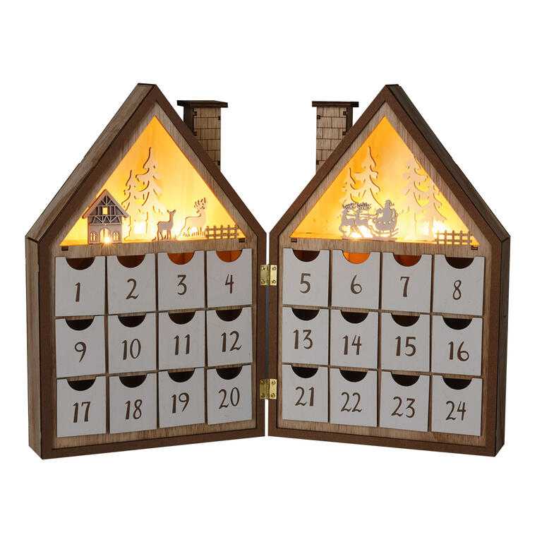 Drevený adventný kalendár so zásuvkami a LED svetielkami - galéria #1