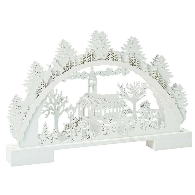 Drevená dekorácia s LED 41 cm, biela, assort