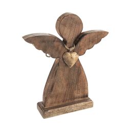Drevený anjel MANGO s kovovým srdcom, 30,5 cm - galéria #2