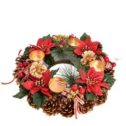 Adventný šiškový veniec POINSETTIA s mašľou 30 cm - galéria #3
