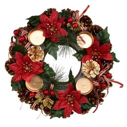 Adventný šiškový veniec POINSETTIA s mašľou 30 cm - galéria #1