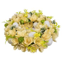 Jarný veniec s drevenými kvetmi a vajíčkami 30 cm - galéria #1