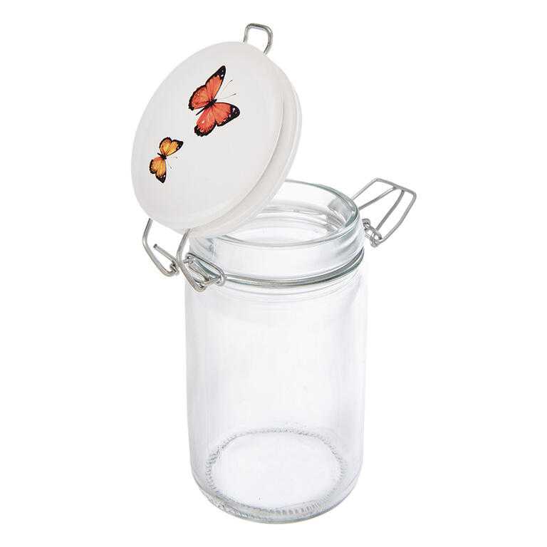 Sklenená dóza s keramickým viečkom a klipovým uzáverom JAR motýľ 0,25 l - galéria #1