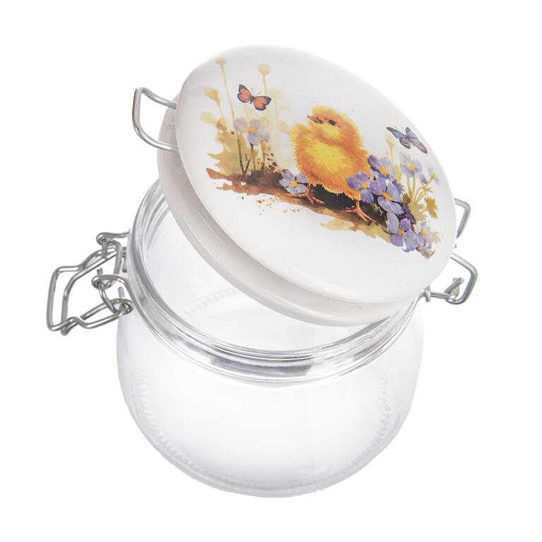 Sklenená dóza s keramickým viečkom a klipovým uzáverom JAR kuriatko 0,5 l - galéria #1