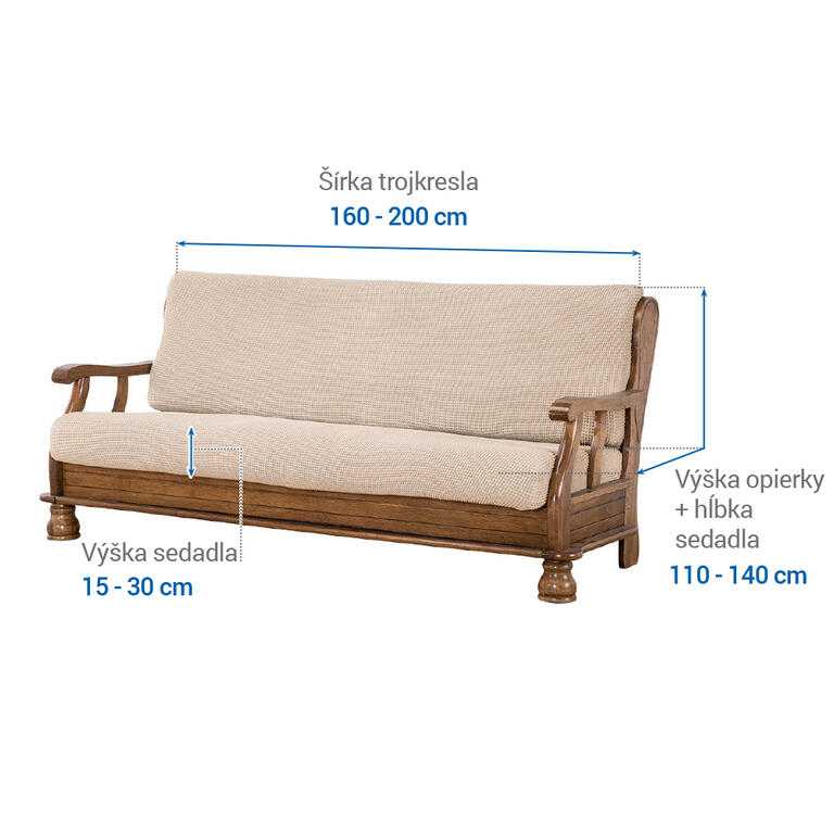 trojkreslo s drevenými rúčkami (š. 160 - 200 cm) - galéria #6