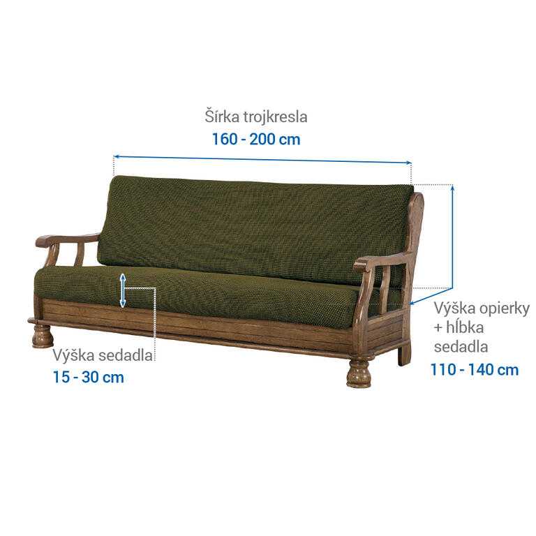 trojkreslo s drevenými rúčkami (š. 160 - 200 cm) - galéria #6