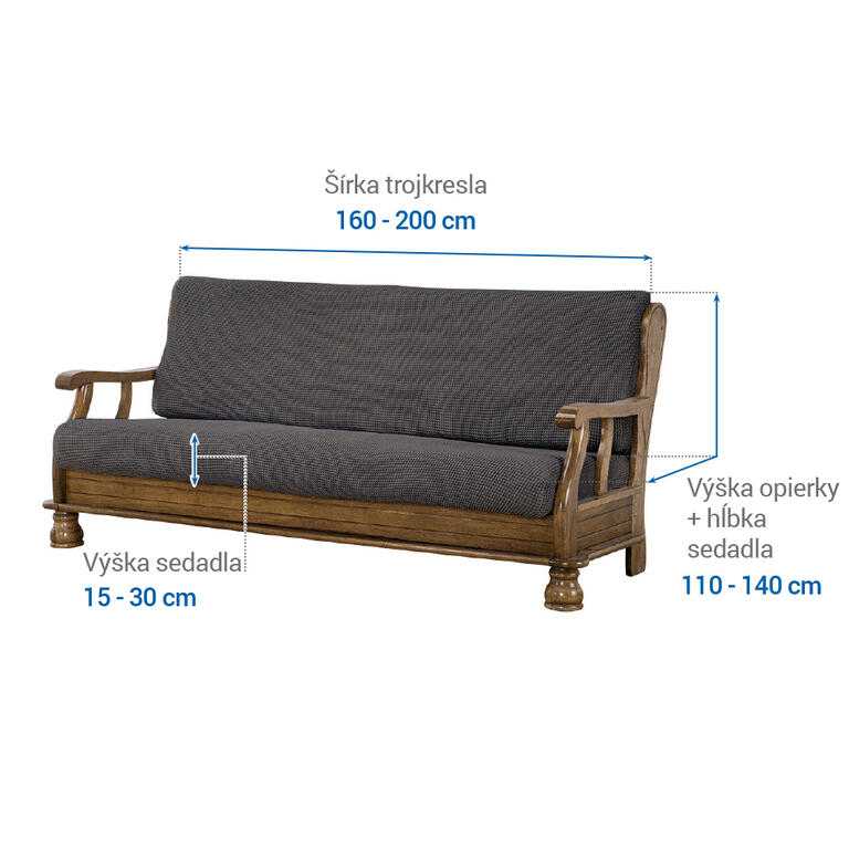 trojkreslo s drevenými rúčkami (š. 160 - 200 cm) - galéria #6