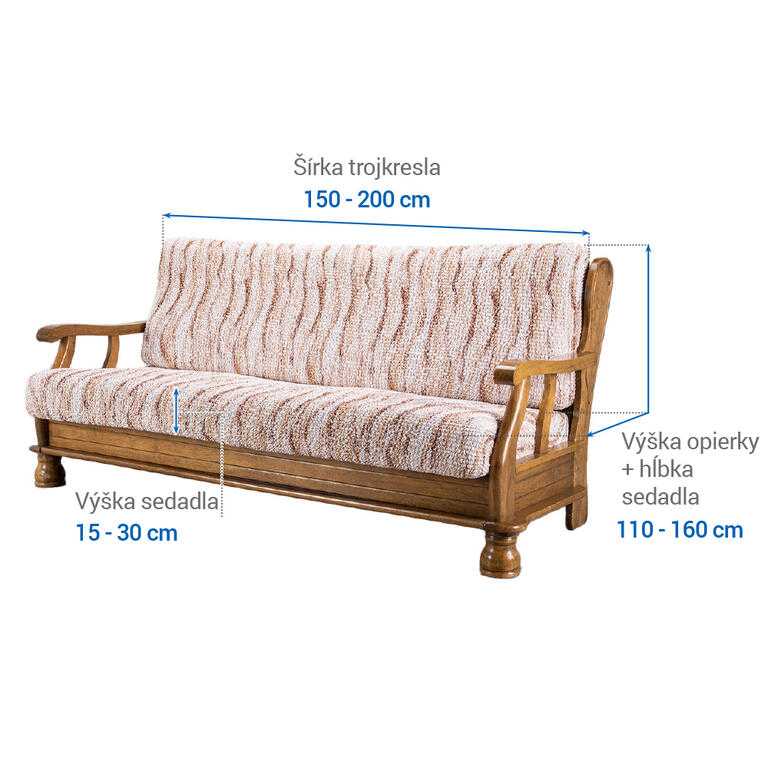 trojkreslo s drevenými rúčkami (š. 150 - 200 cm) - galéria #5