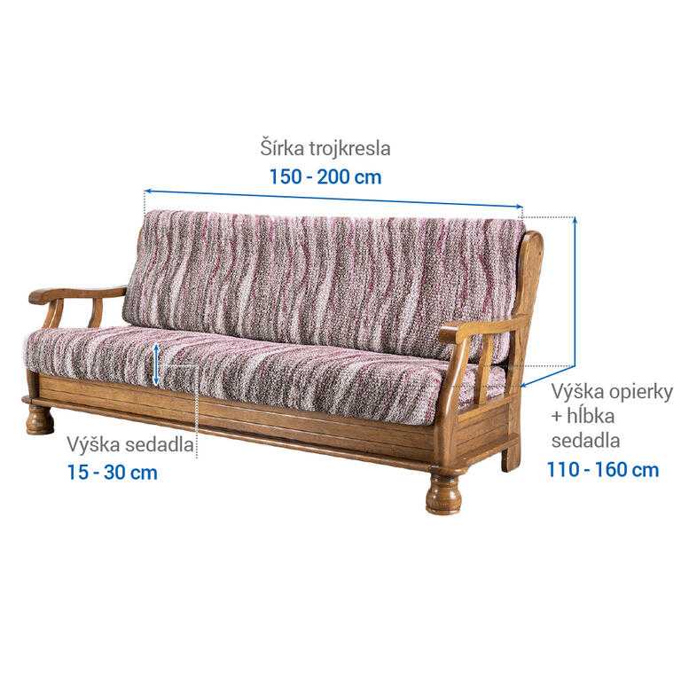trojkreslo s drevenými rúčkami (š. 150 - 200 cm) - galéria #5