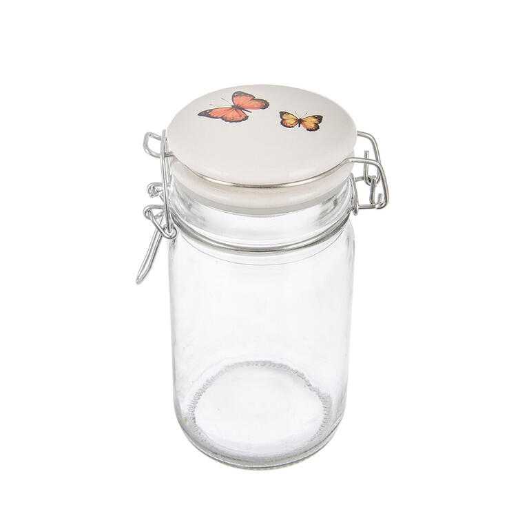 Sklenená dóza s keramickým viečkom a klipovým uzáverom JAR motýľ 0,25 l