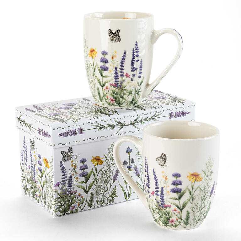 Sada porcelánových hrnčekov LEVANDUĽA A MOTÝLI v darčekovej krabičke 350 ml 2 ks