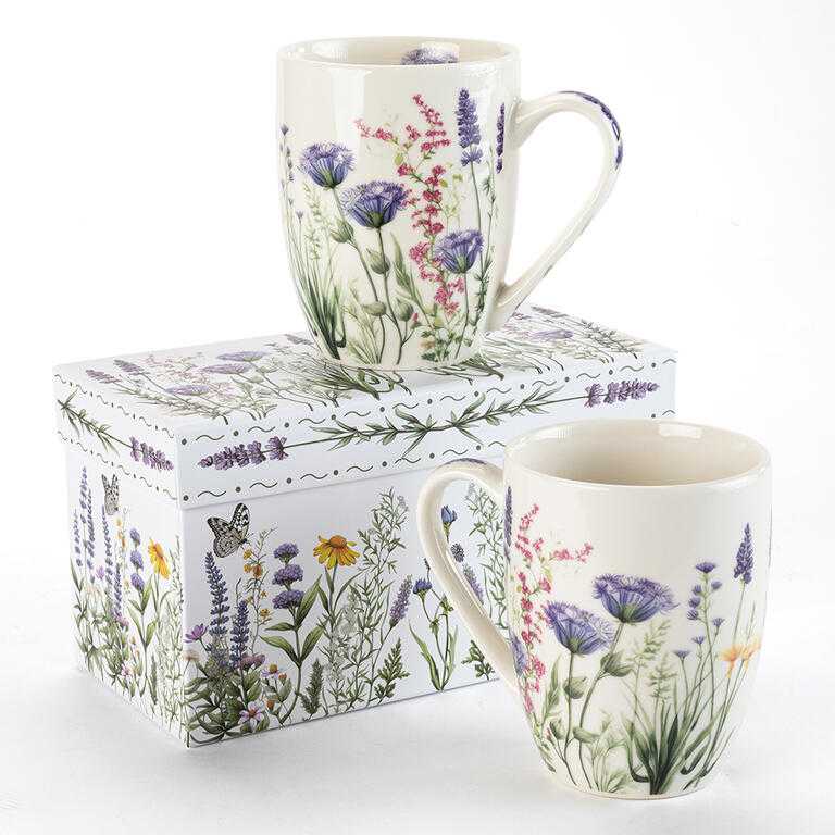 Sada porcelánových hrnčekov LEVANDUĽOVÁ ZÁHRADA v darčekovej krabičke 350 ml 2 ks