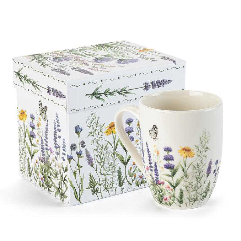 Porcelánový hrnček LEVANDUĽA A MOTÝLI v darčekovej krabičke 350 ml