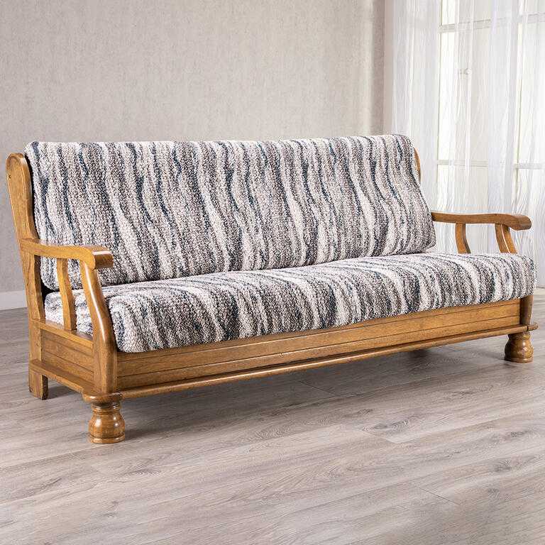 trojkreslo s drevenými rúčkami (š. 150 - 200 cm)