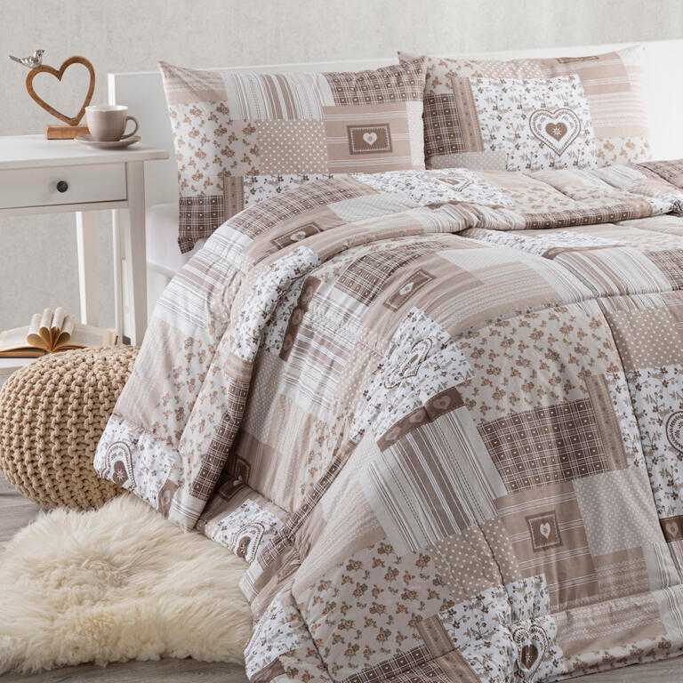 Letná sada periny a vankúša PATCHWORK, béžová